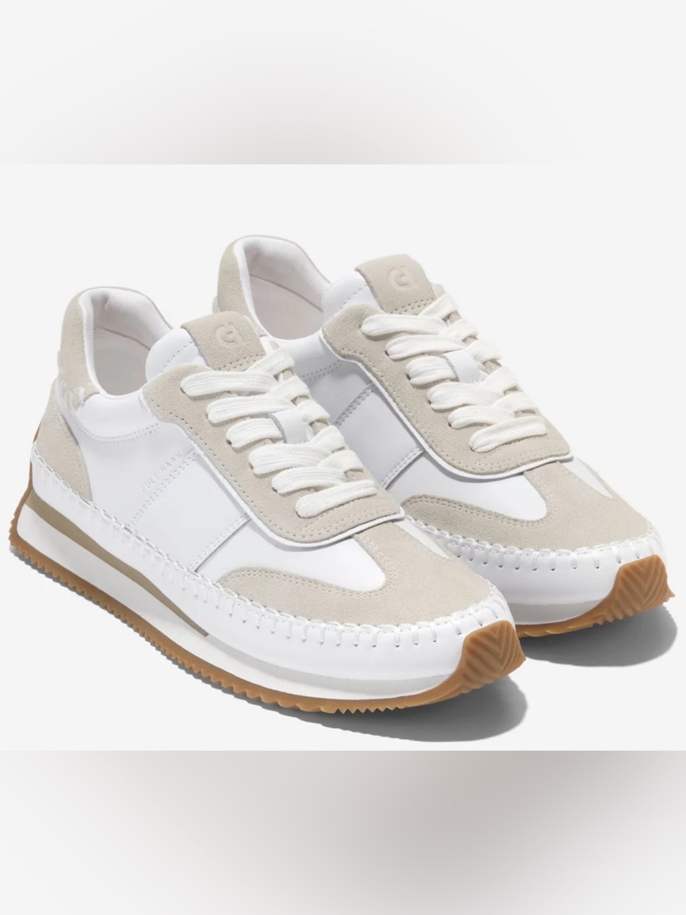 Cole Haan Whipstitch Leather Sneakers Womens Size 8B White Beige Gum Sole Fall C
